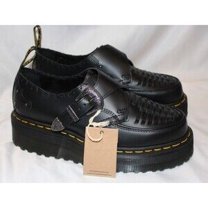 Dr Martens Ramsey Quad Monk Platform Woven Leather Creeper Shoes Sz W 8 BLACK